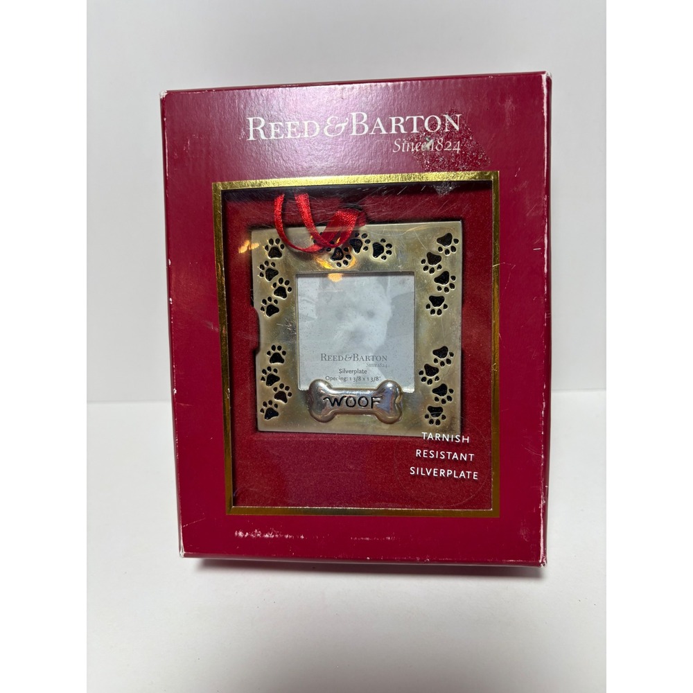 Reed & Barton Silverplate Dog Picture Frame Ornament Paw Prints WOOF 8102 New